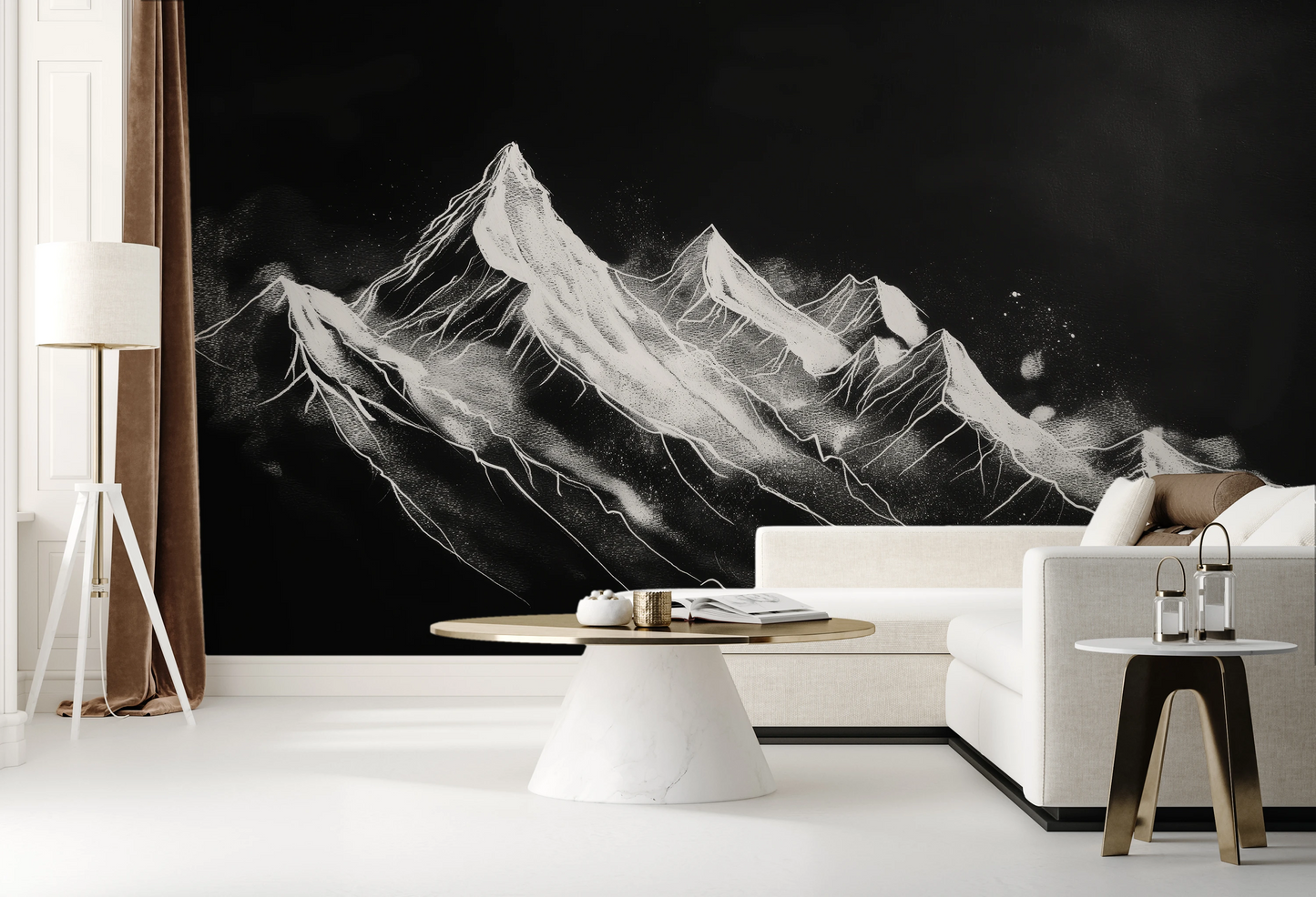 Wzór fototapety artystycznej o nazwie Nocturnal Summit pokazanej w aranżacji wnętrza.