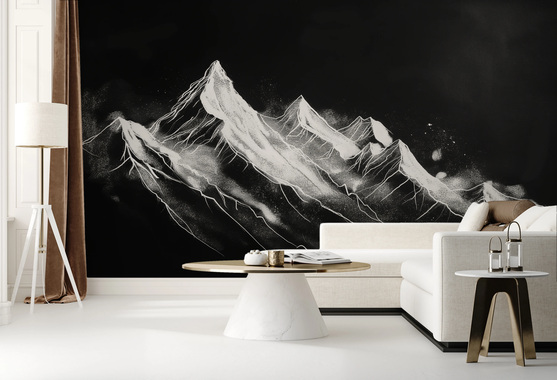 Wzór fototapety artystycznej o nazwie Nocturnal Summit pokazanej w aranżacji wnętrza.