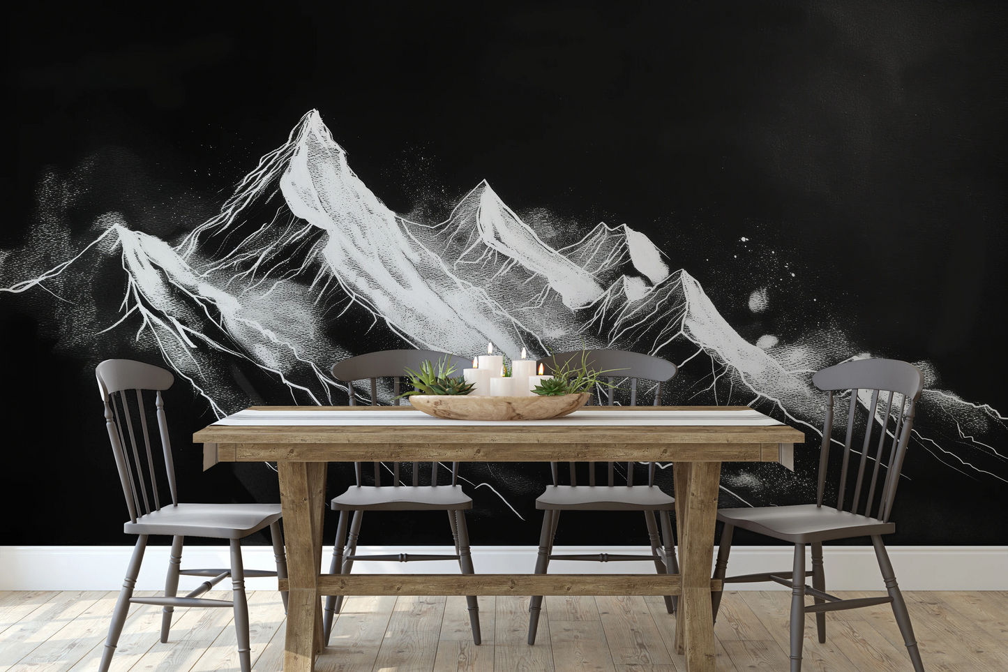 Wzór fototapety artystycznej o nazwie Nocturnal Summit pokazanej w aranżacji wnętrza.