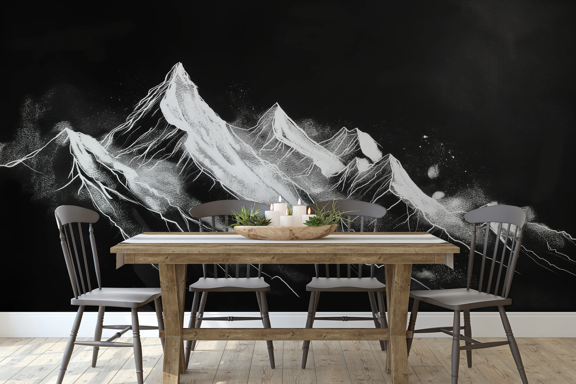 Wzór fototapety artystycznej o nazwie Nocturnal Summit pokazanej w aranżacji wnętrza.