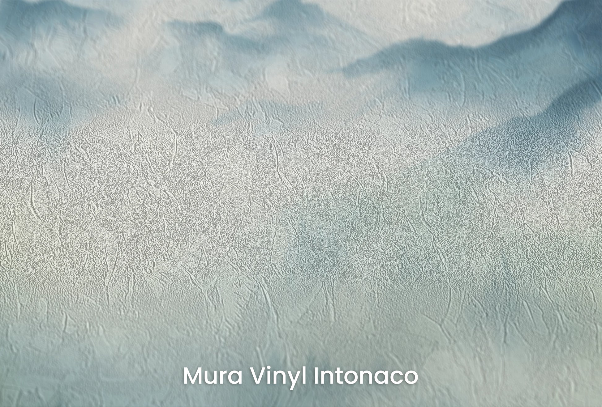 Zbliżenie na artystyczną fototapetę o nazwie Mist-Enshrouded Pines na podłożu Mura Vinyl Intonaco - struktura tartego tynku.