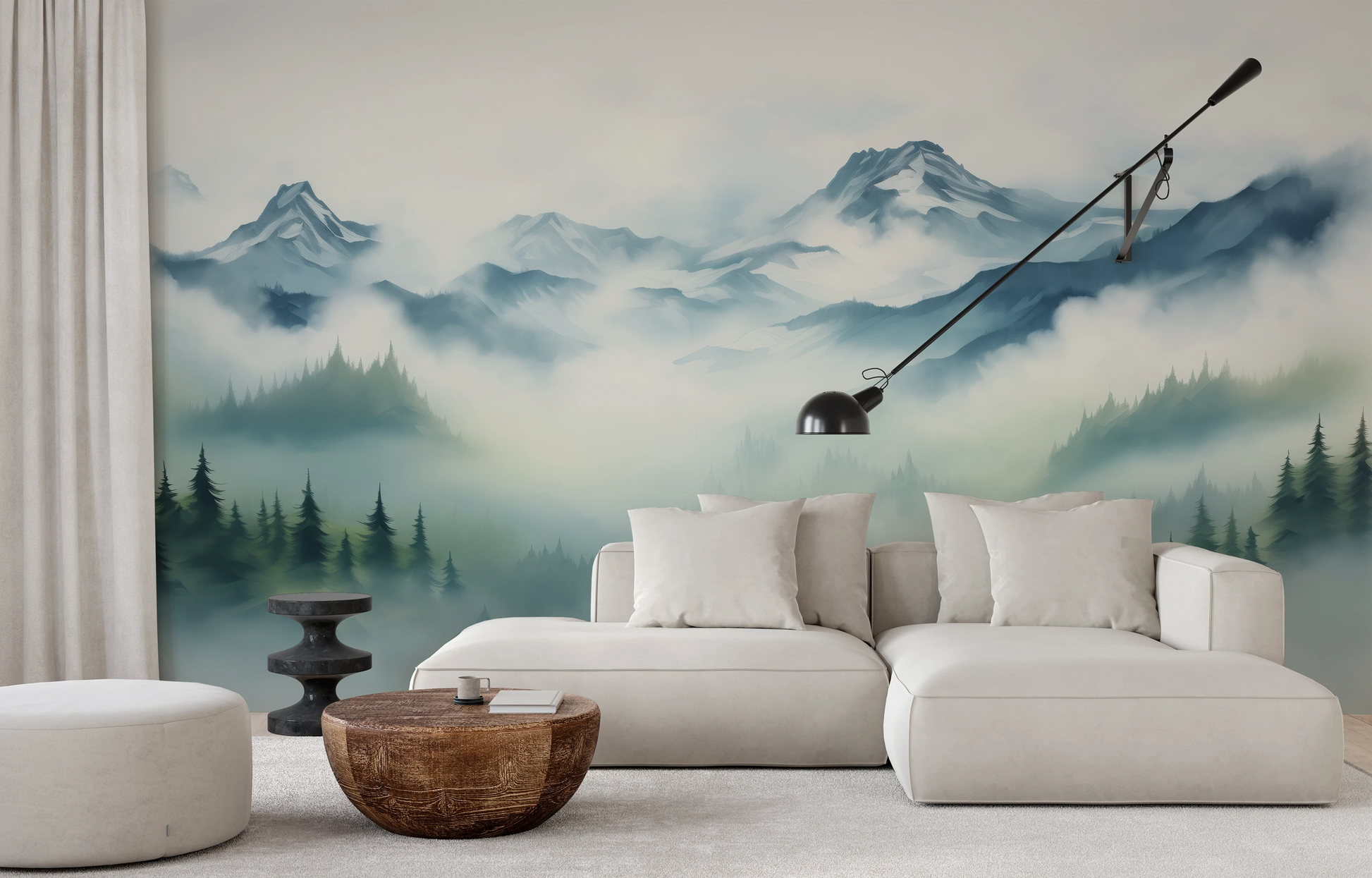 Fototapeta o nazwie Mist-Enshrouded Pines użyta w aranzacji wnętrza.