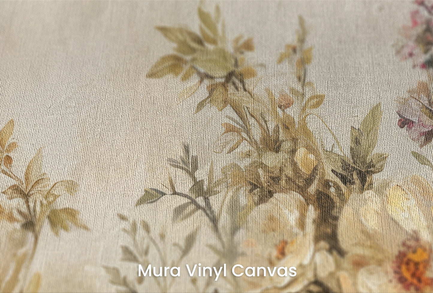 Zbliżenie na artystyczną fototapetę o nazwie Aged Floral Fresco na podłożu Mura Vinyl Canvas - faktura naturalnego płótna.