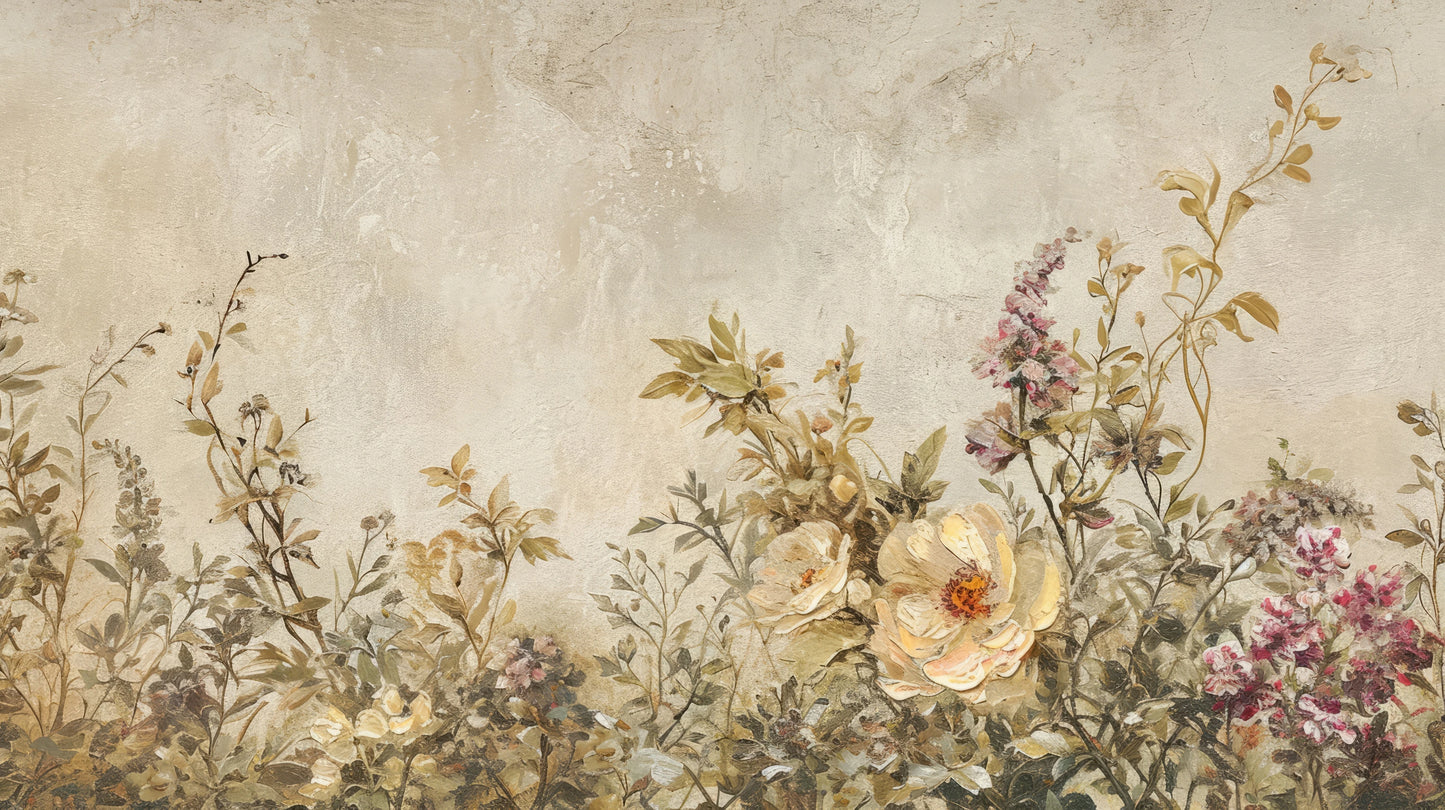 Prezentacja całego wzoru fototapety o nazwie Aged Floral Fresco