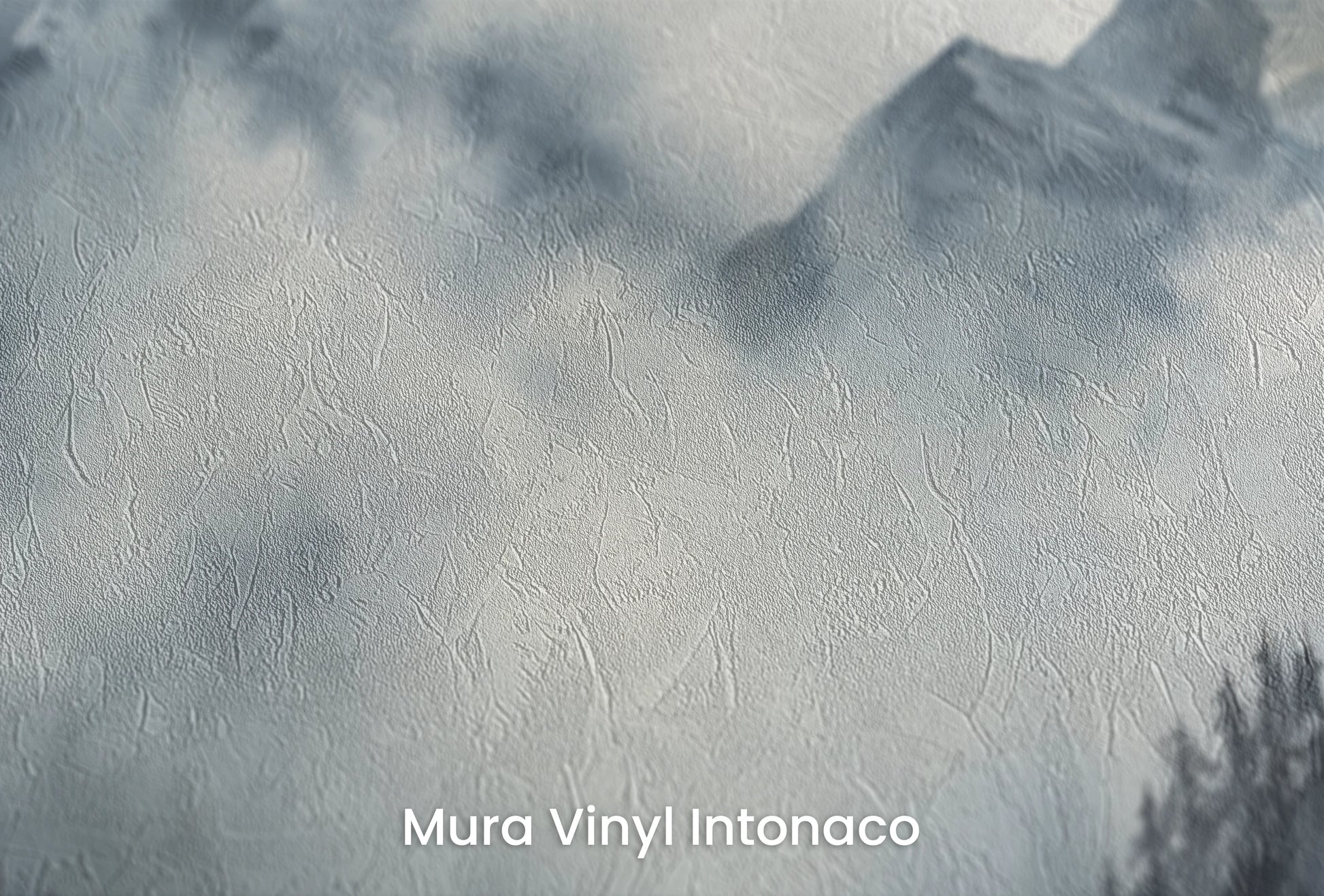 Zbliżenie na artystyczną fototapetę o nazwie Stormy Mountain Vista na podłożu Mura Vinyl Intonaco - struktura tartego tynku.