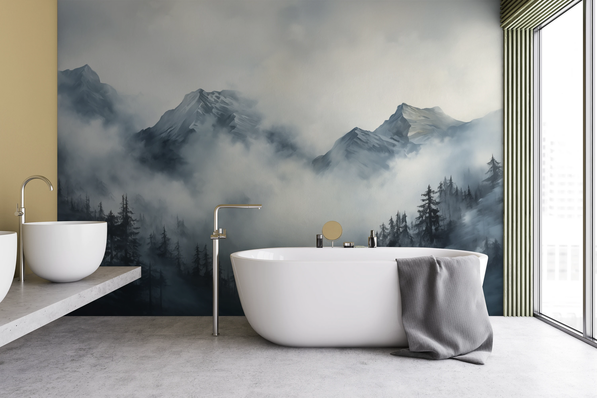 Fototapeta malowana o nazwie Stormy Mountain Vista pokazana w aranżacji wnętrza.