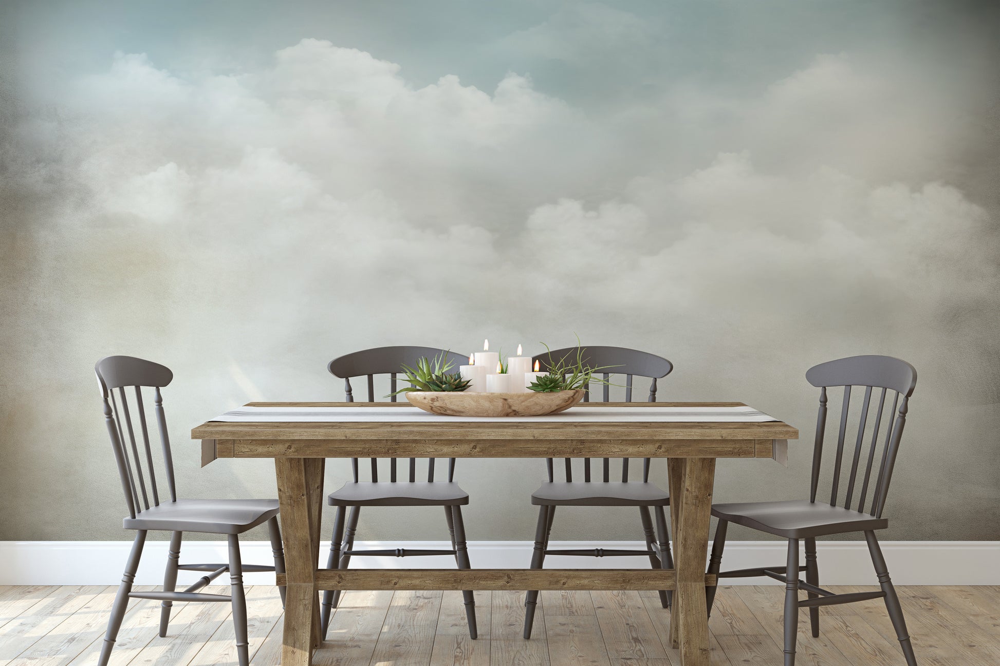 Fototapeta artystyczna o nazwie COTTON CLOUD DREAMSCAPE pokazana w aranżacji wnętrza.