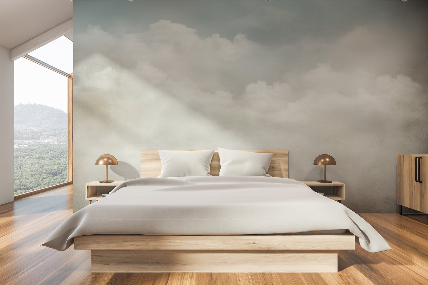 Wzór fototapety artystycznej o nazwie COTTON CLOUD DREAMSCAPE pokazanej w aranżacji wnętrza.
