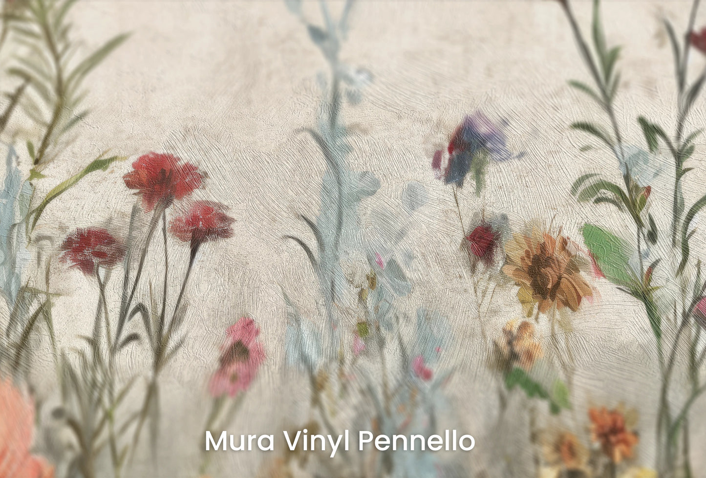 Zbliżenie na artystyczną fototapetę o nazwie Wildflower Fields na podłożu Mura Vinyl Pennello - faktura pociągnięć pędzla malarskiego.