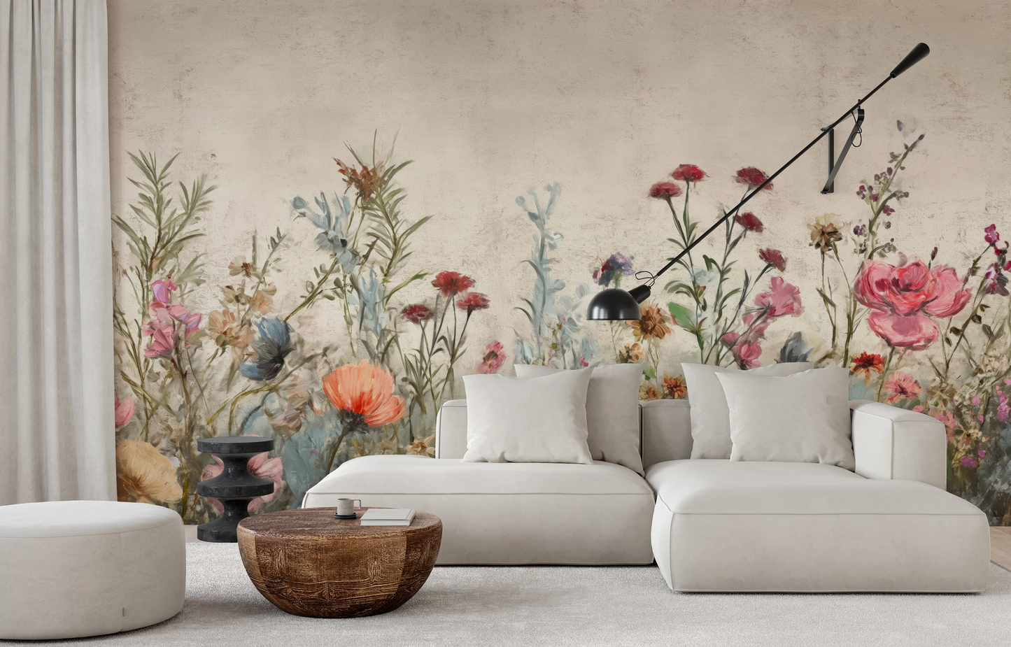 Fototapeta artystyczna o nazwie Wildflower Fields pokazana w aranżacji wnętrza.