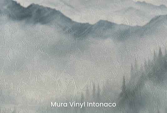 Zbliżenie na artystyczną fototapetę o nazwie Tranquil Dawn na podłożu Mura Vinyl Intonaco - struktura tartego tynku.