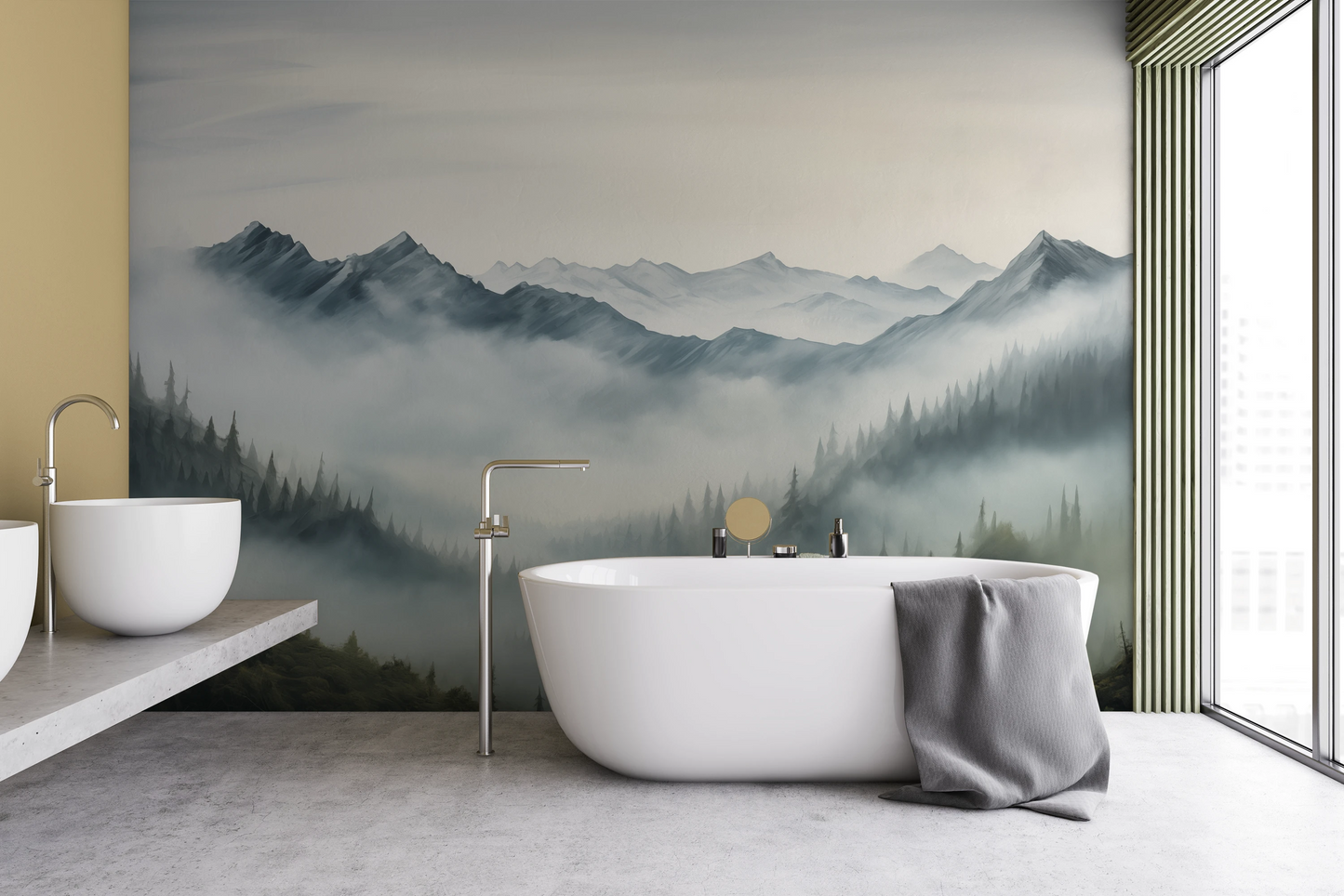 Wzór fototapety artystycznej o nazwie Tranquil Dawn pokazanej w aranżacji wnętrza.