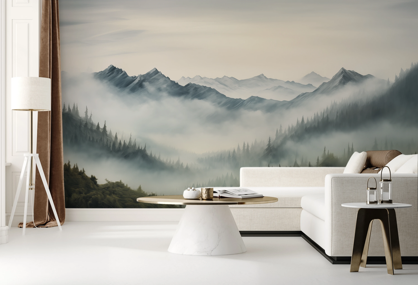 Fototapeta artystyczna o nazwie Tranquil Dawn pokazana w aranżacji wnętrza.