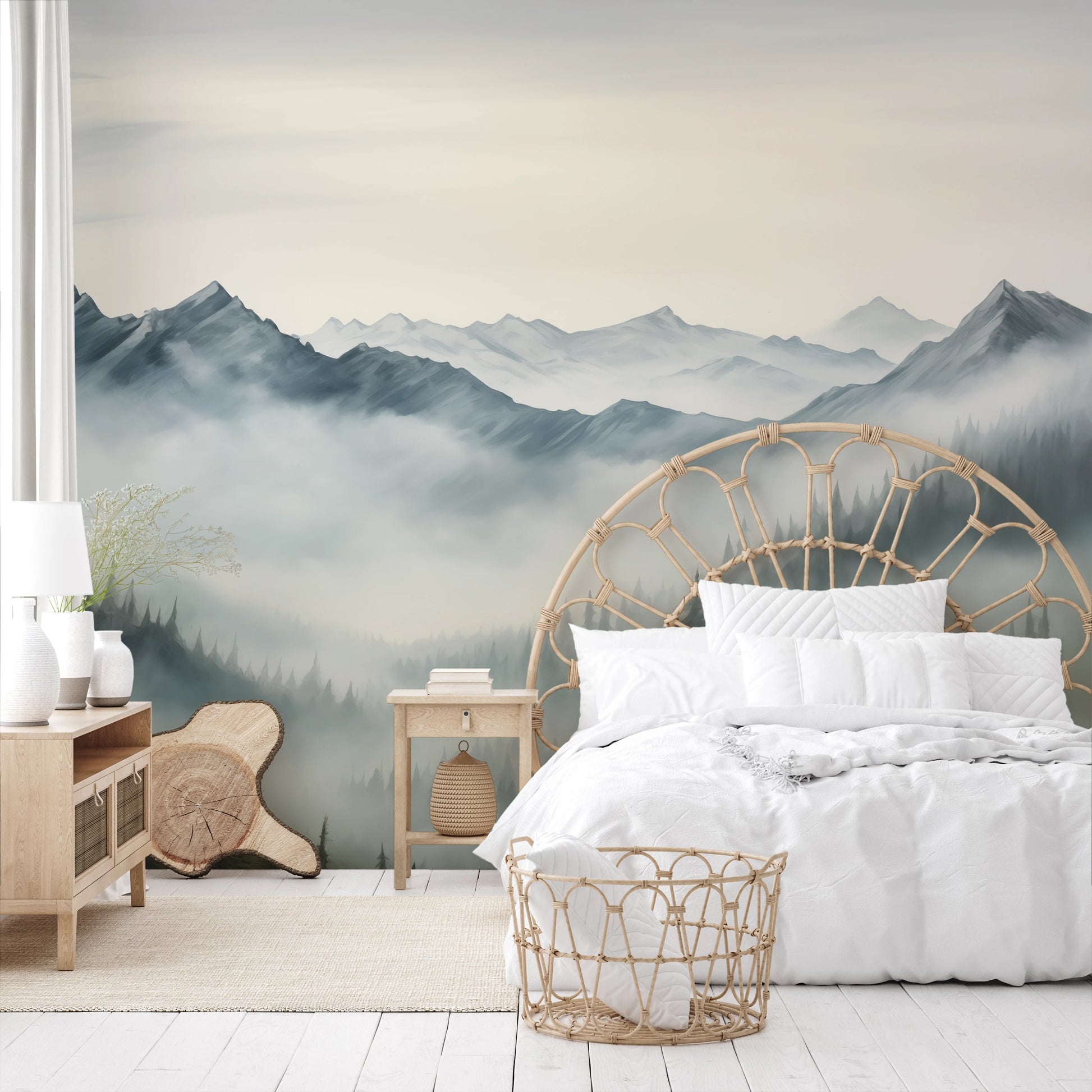 Zdjęcie prezentuje aranżację wnętrza z użyciem fototapety o nazwie Tranquil Dawn pokazanej w aranżacji wnętrza.