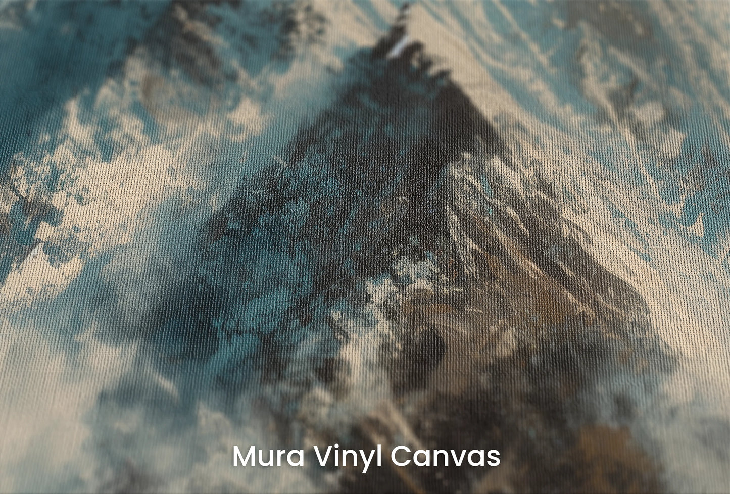 Zbliżenie na artystyczną fototapetę o nazwie Icy Ascent na podłożu Mura Vinyl Canvas - faktura naturalnego płótna.