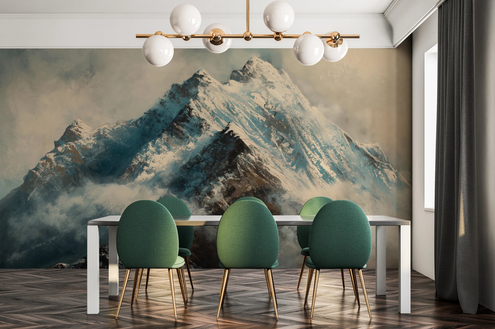Wzór fototapety artystycznej o nazwie Icy Ascent pokazanej w aranżacji wnętrza.