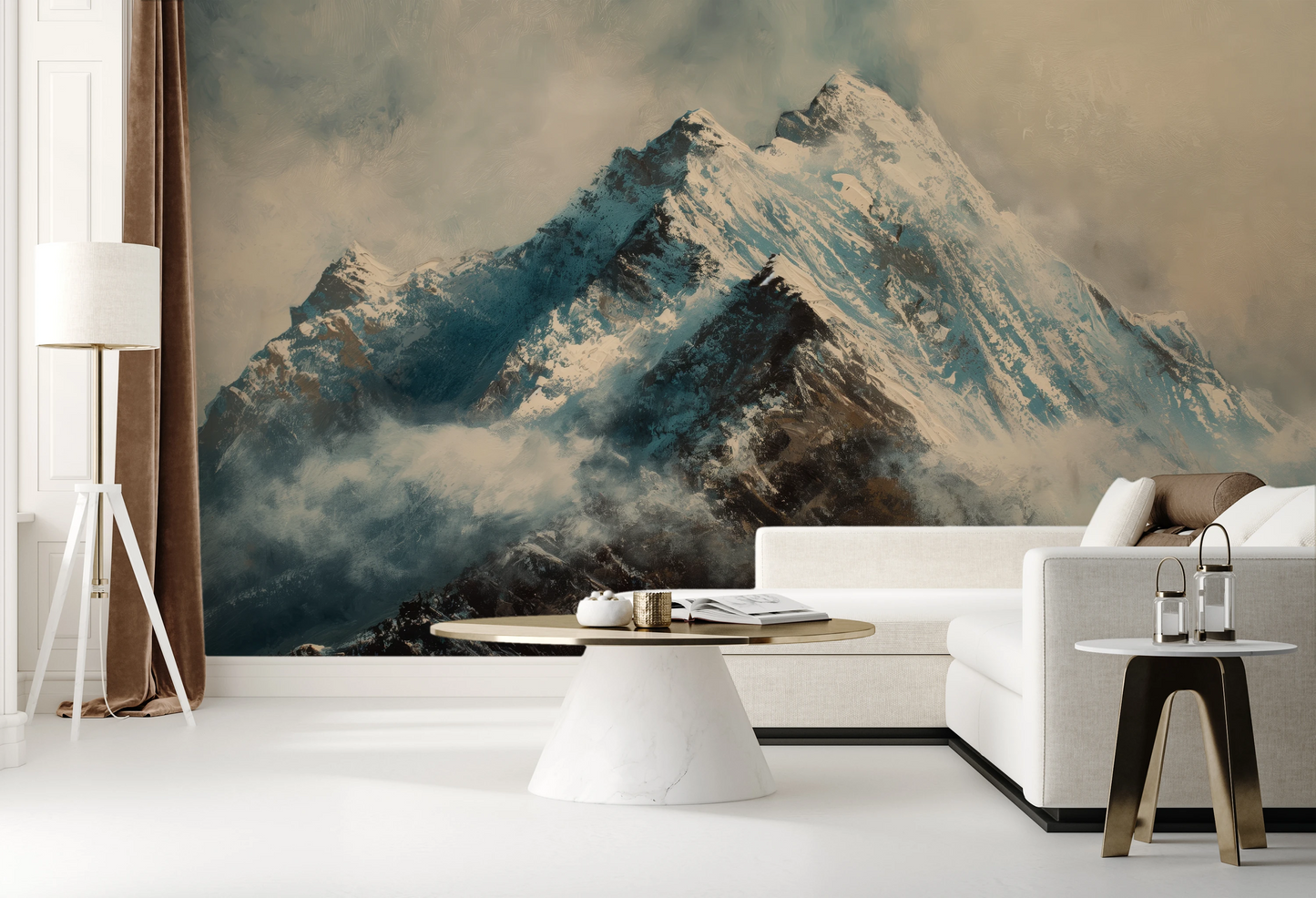 Wzór fototapety artystycznej o nazwie Icy Ascent pokazanej w aranżacji wnętrza.