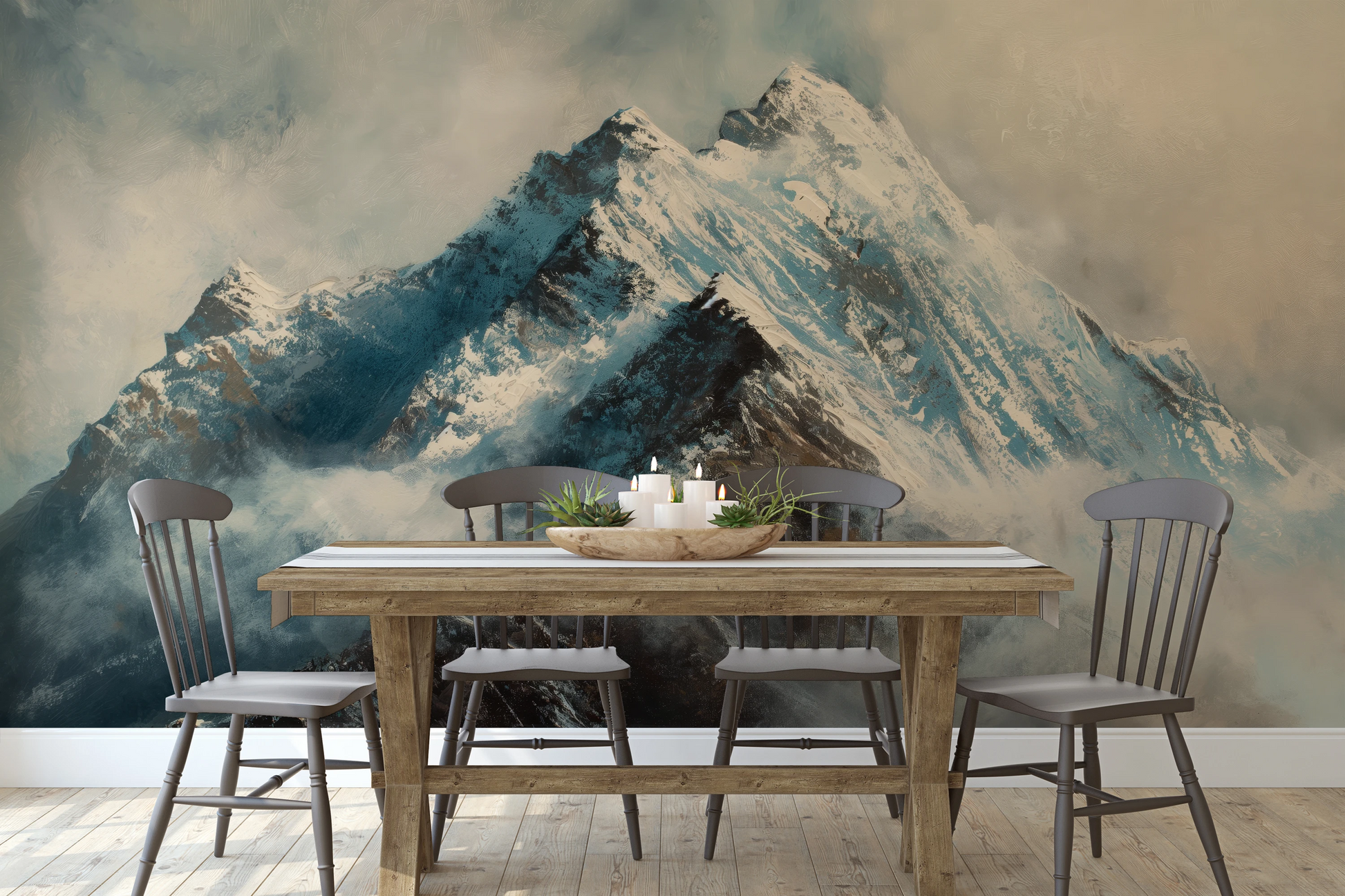 Wzór fototapety o nazwie Icy Ascent pokazanej w kontekście pomieszczenia.