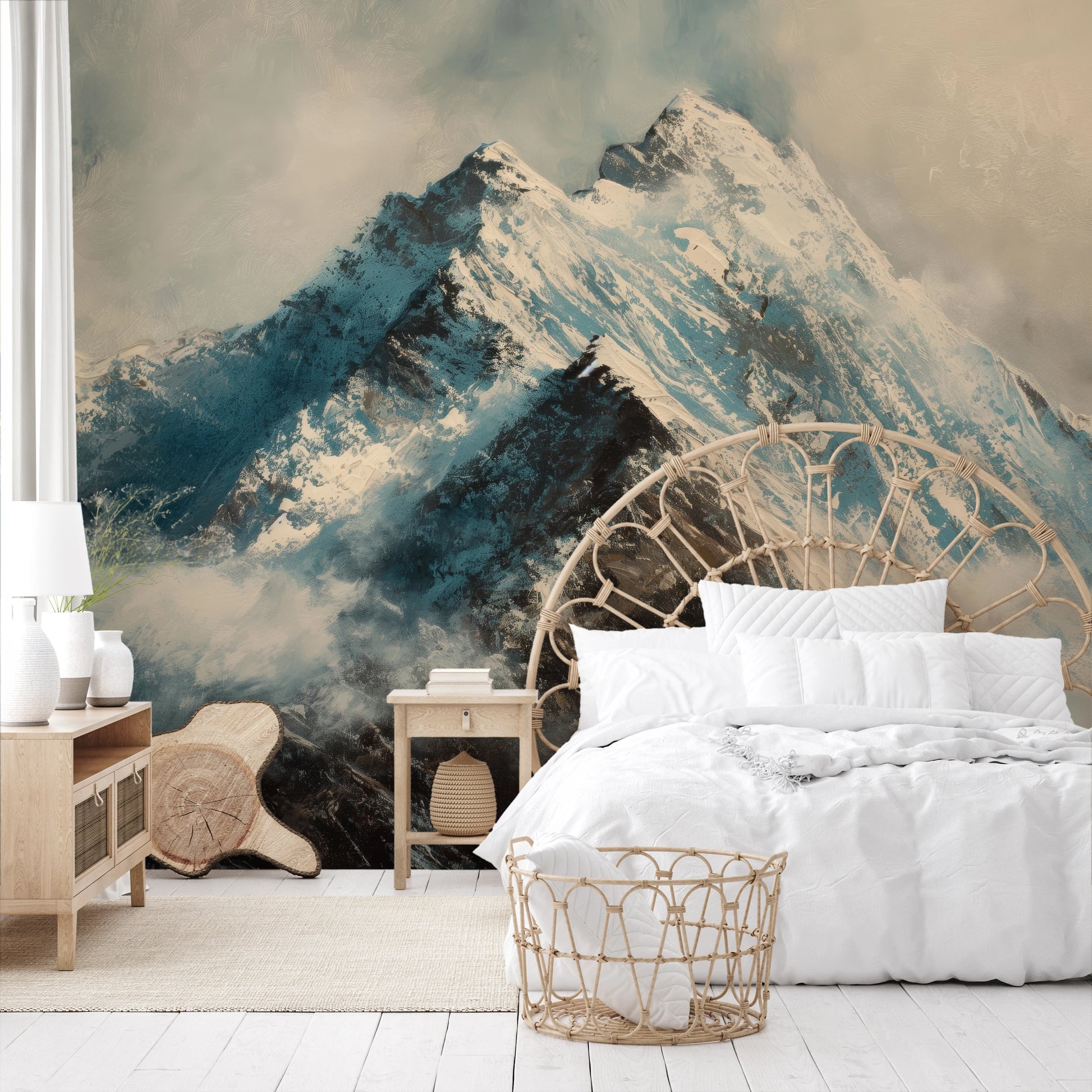 Zdjęcie prezentuje aranżację wnętrza z użyciem fototapety o nazwie Icy Ascent pokazanej w aranżacji wnętrza.