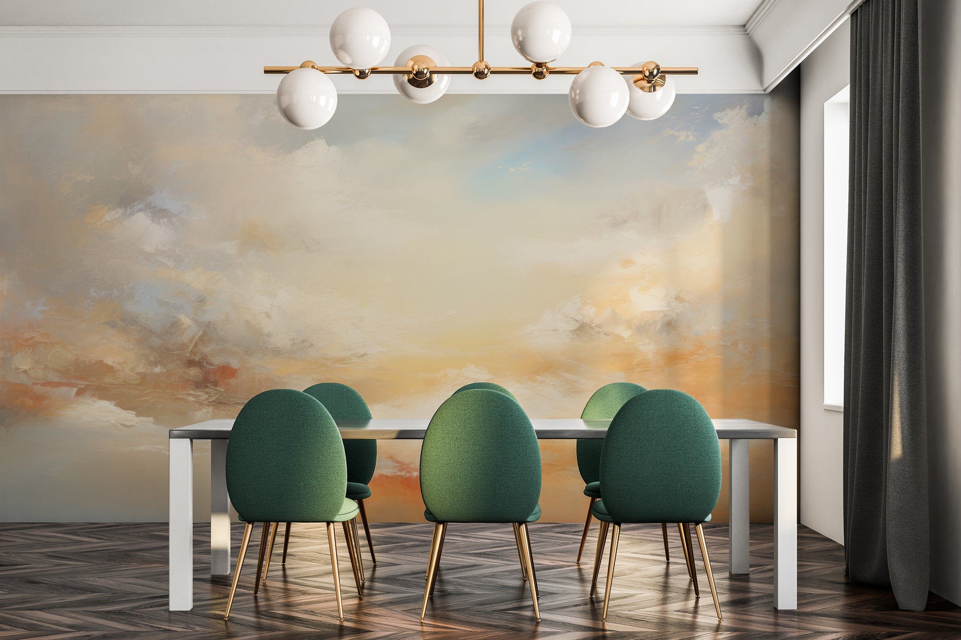 Wzór fototapety artystycznej o nazwie SUNSET SERENITY CANVAS pokazanej w aranżacji wnętrza.