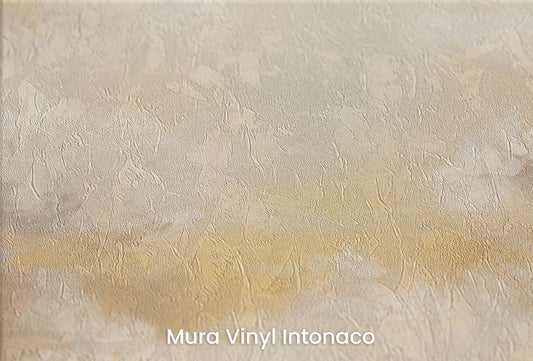 Zbliżenie na artystyczną fototapetę o nazwie SUNSET SERENITY CANVAS na podłożu Mura Vinyl Intonaco - struktura tartego tynku.