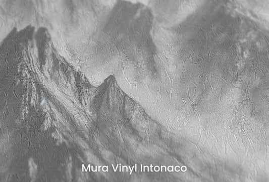 Zbliżenie na artystyczną fototapetę o nazwie Graphite Peaks na podłożu Mura Vinyl Intonaco - struktura tartego tynku.