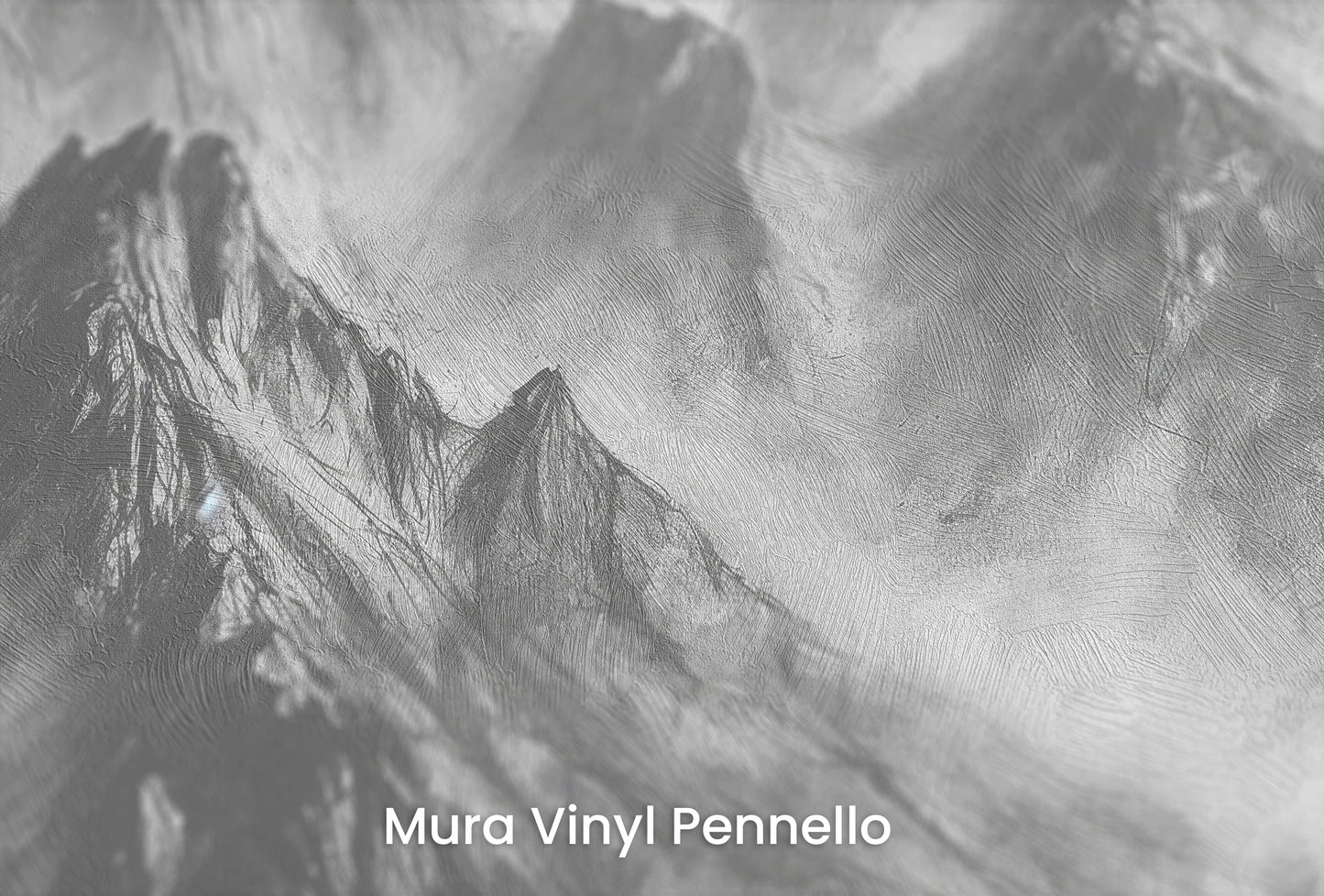 Zbliżenie na artystyczną fototapetę o nazwie Graphite Peaks na podłożu Mura Vinyl Pennello - faktura pociągnięć pędzla malarskiego.