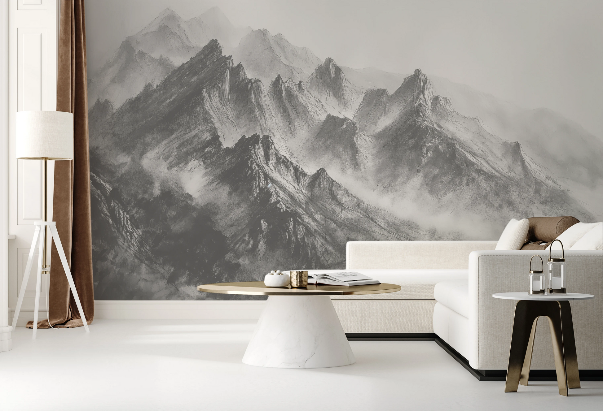 Fototapeta malowana o nazwie Graphite Peaks pokazana w aranżacji wnętrza.