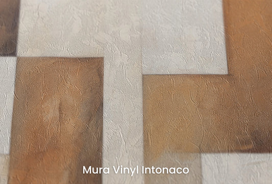 Zbliżenie na artystyczną fototapetę o nazwie Warm Cubism na podłożu Mura Vinyl Intonaco - struktura tartego tynku.