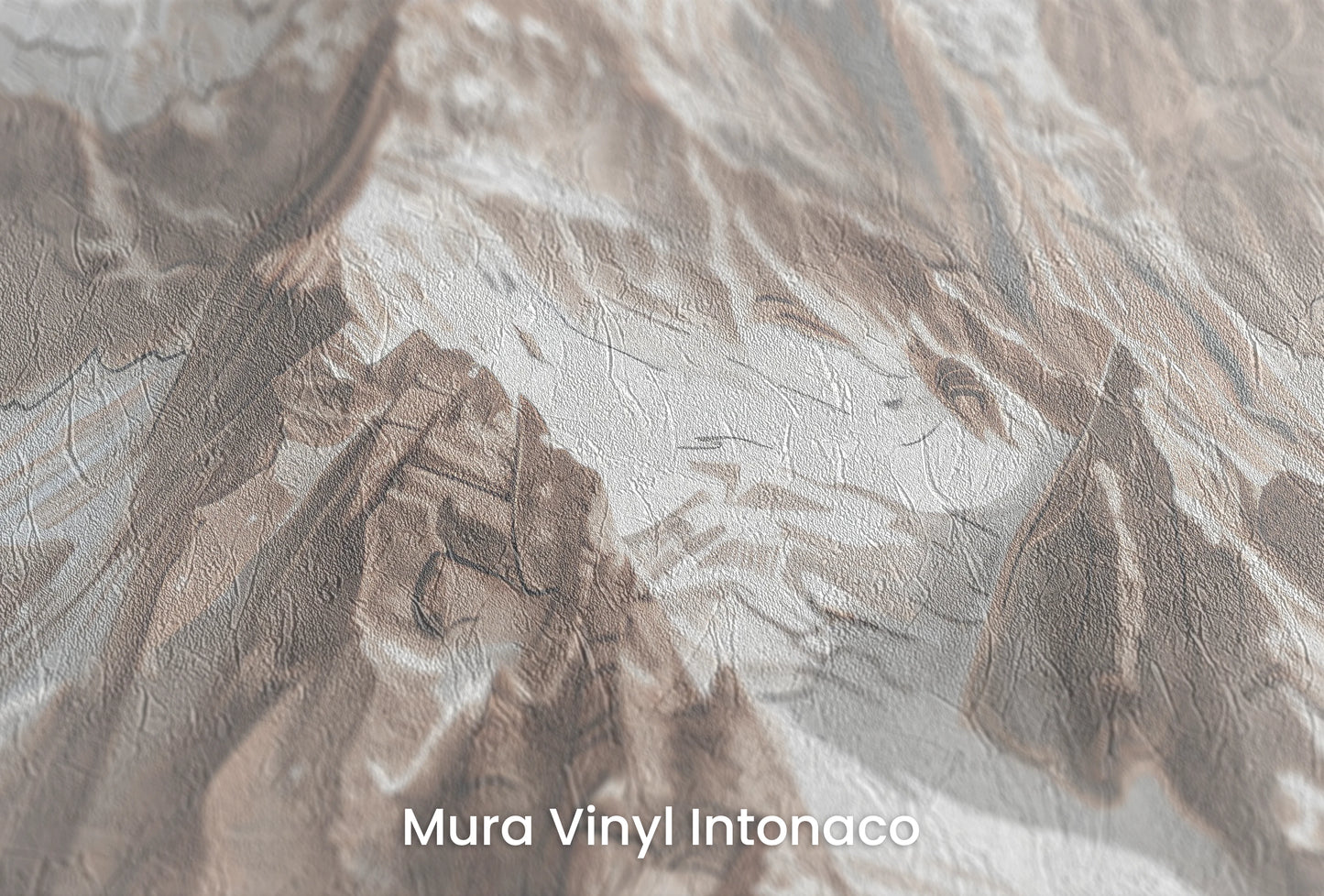 Zbliżenie na artystyczną fototapetę o nazwie Sepia Alpine Grandeur na podłożu Mura Vinyl Intonaco - struktura tartego tynku.