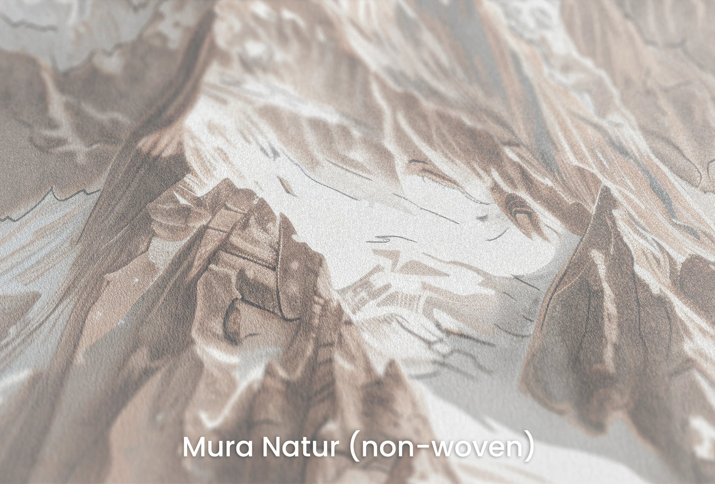 Zbliżenie na artystyczną fototapetę o nazwie Sepia Alpine Grandeur na podłożu Mura Natur (non-woven) - naturalne i ekologiczne podłoże.