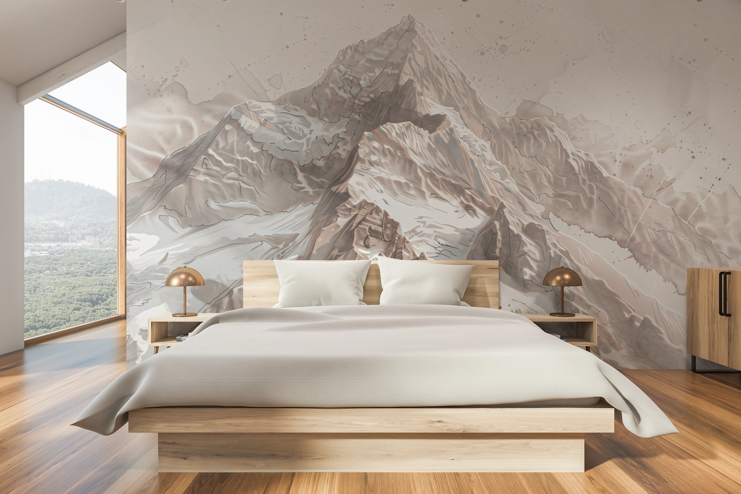 Fototapeta malowana o nazwie Sepia Alpine Grandeur pokazana w aranżacji wnętrza.