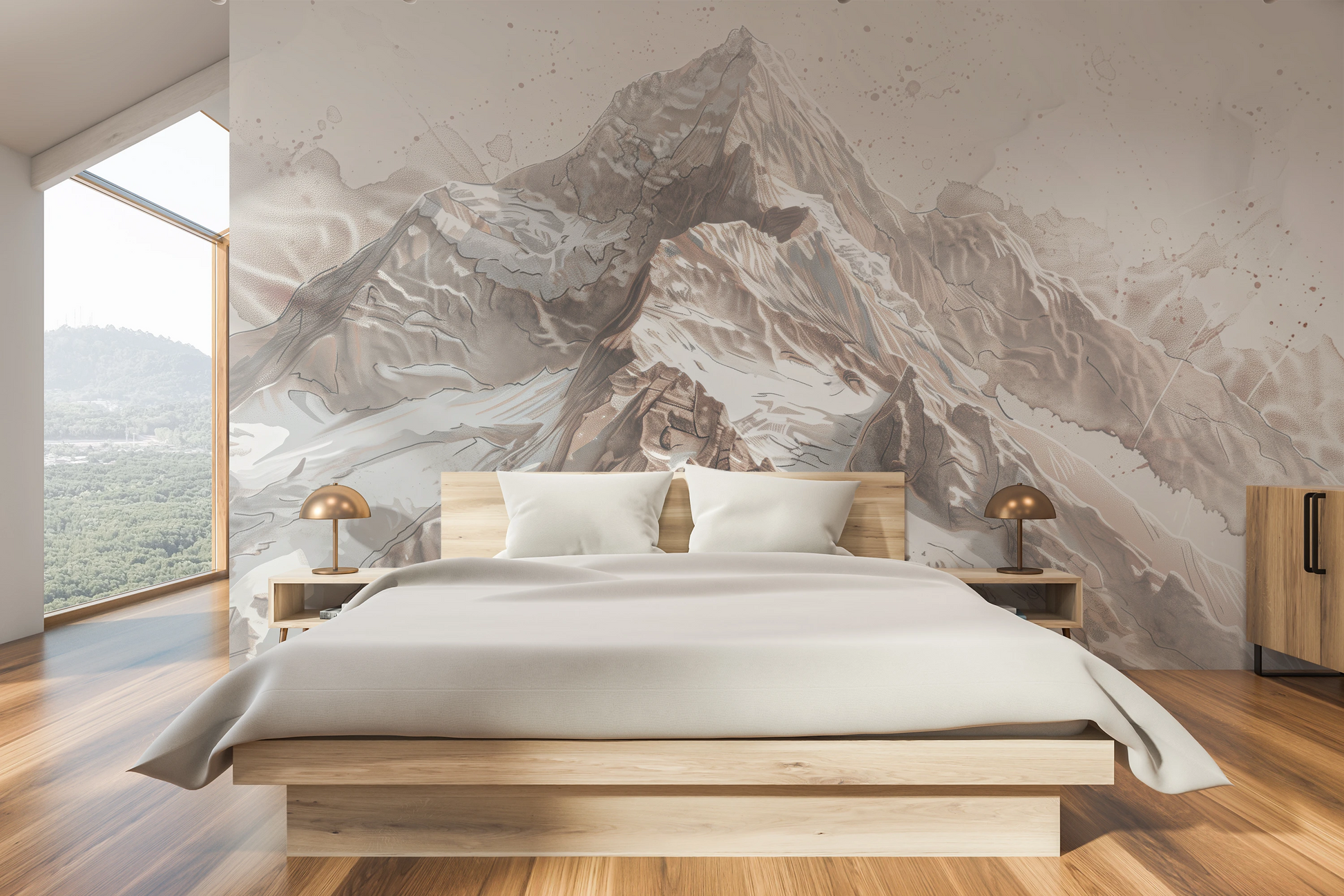 Fototapeta malowana o nazwie Sepia Alpine Grandeur pokazana w aranżacji wnętrza.