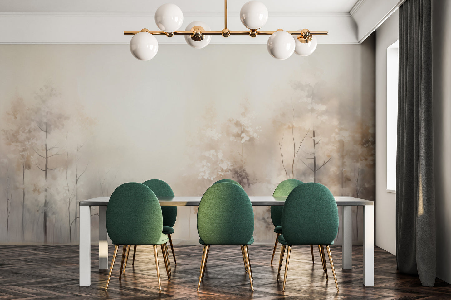 Fototapeta malowana o nazwie DAWN'S GENTLE EMBRACE MURAL pokazana w aranżacji wnętrza.