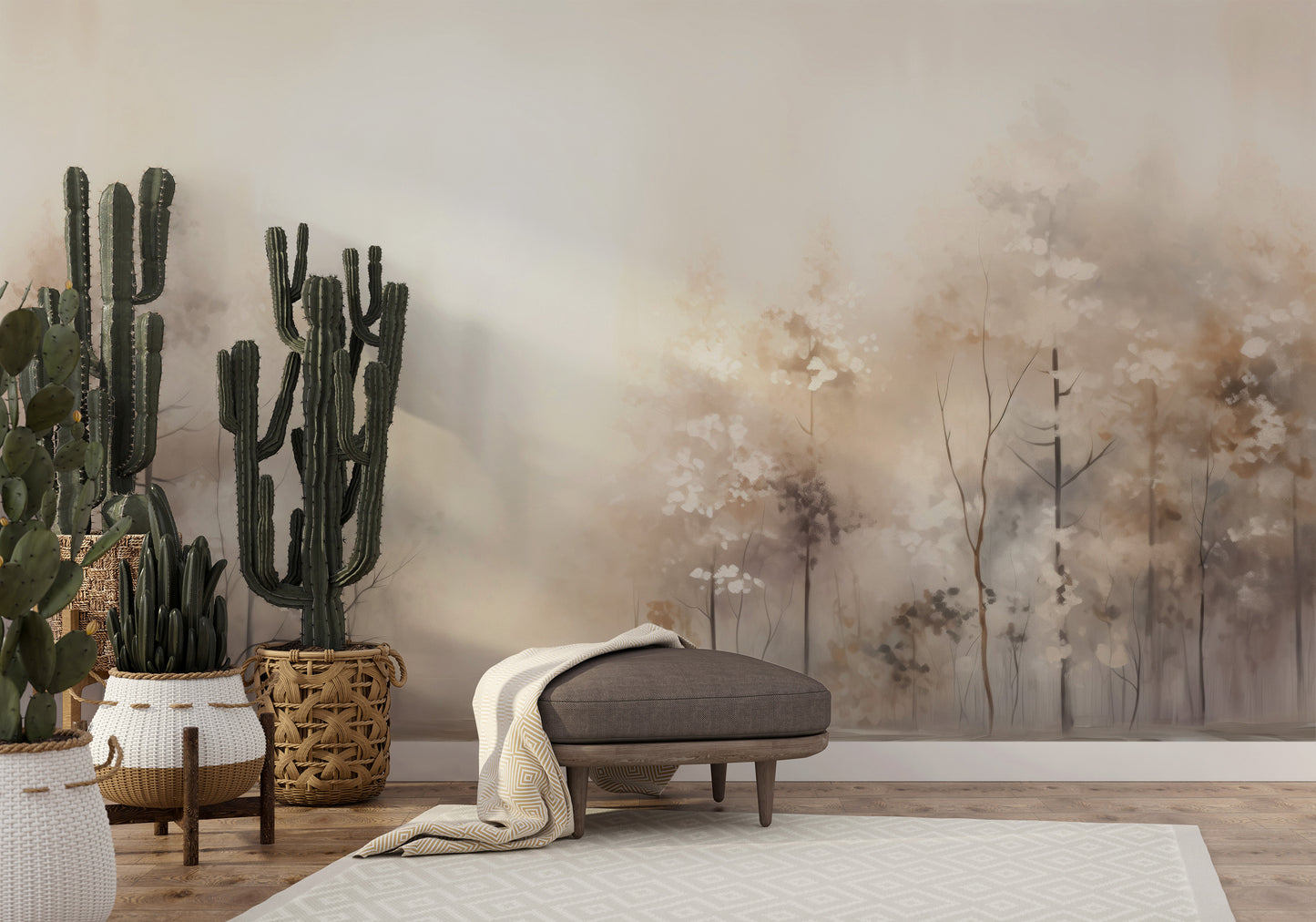 Fototapeta artystyczna o nazwie DAWN'S GENTLE EMBRACE MURAL pokazana w aranżacji wnętrza.