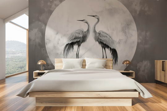 Wzór fototapety artystycznej o nazwie Moonlit Grace pokazanej w aranżacji wnętrza.