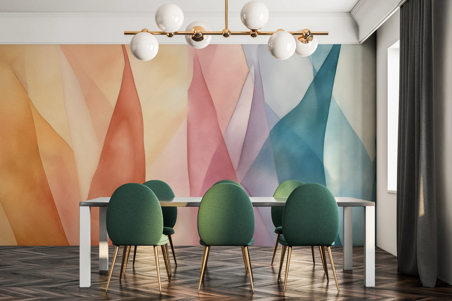 Fototapeta artystyczna o nazwie Spectral Folds pokazana w aranżacji wnętrza.