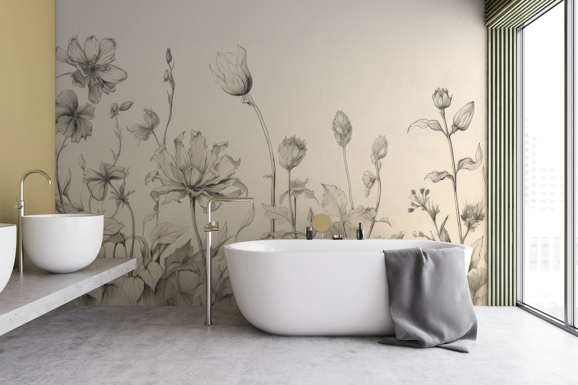 Wzór fototapety o nazwie Gentle Tulips pokazanej w kontekście pomieszczenia.