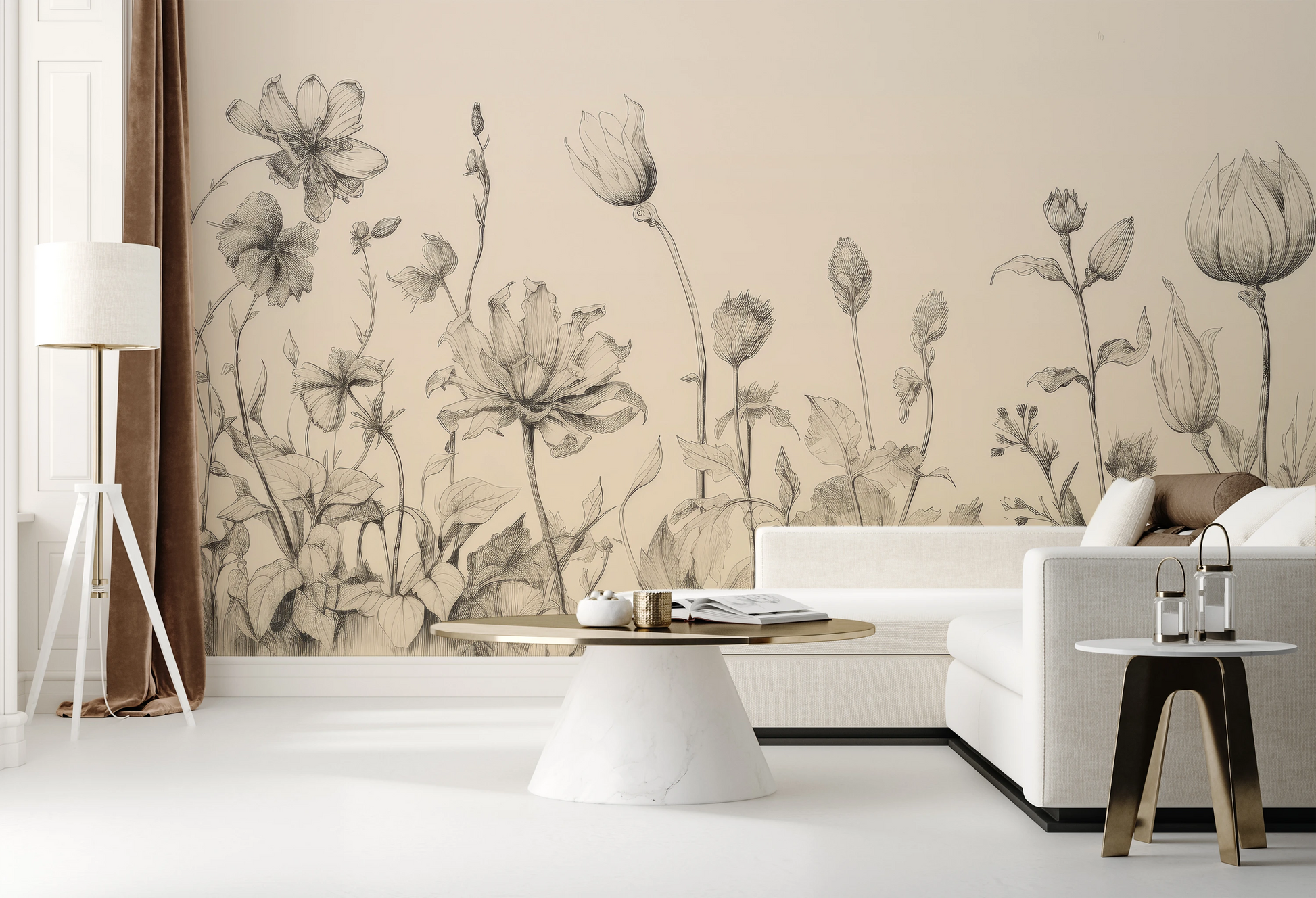 Zdjęcie prezentuje aranżację wnętrza z użyciem fototapety o nazwie Gentle Tulips pokazanej w aranżacji wnętrza.