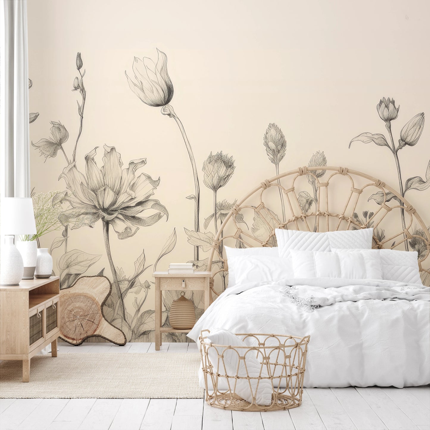 Wzór fototapety malowanej o nazwie Gentle Tulips pokazanej w aranżacji wnętrza.