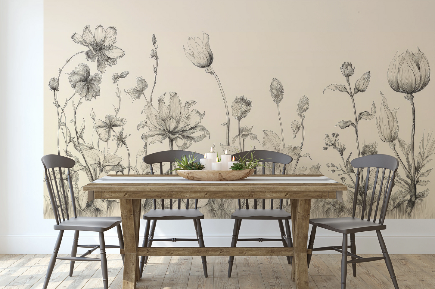 Fototapeta malowana o nazwie Gentle Tulips pokazana w aranżacji wnętrza.