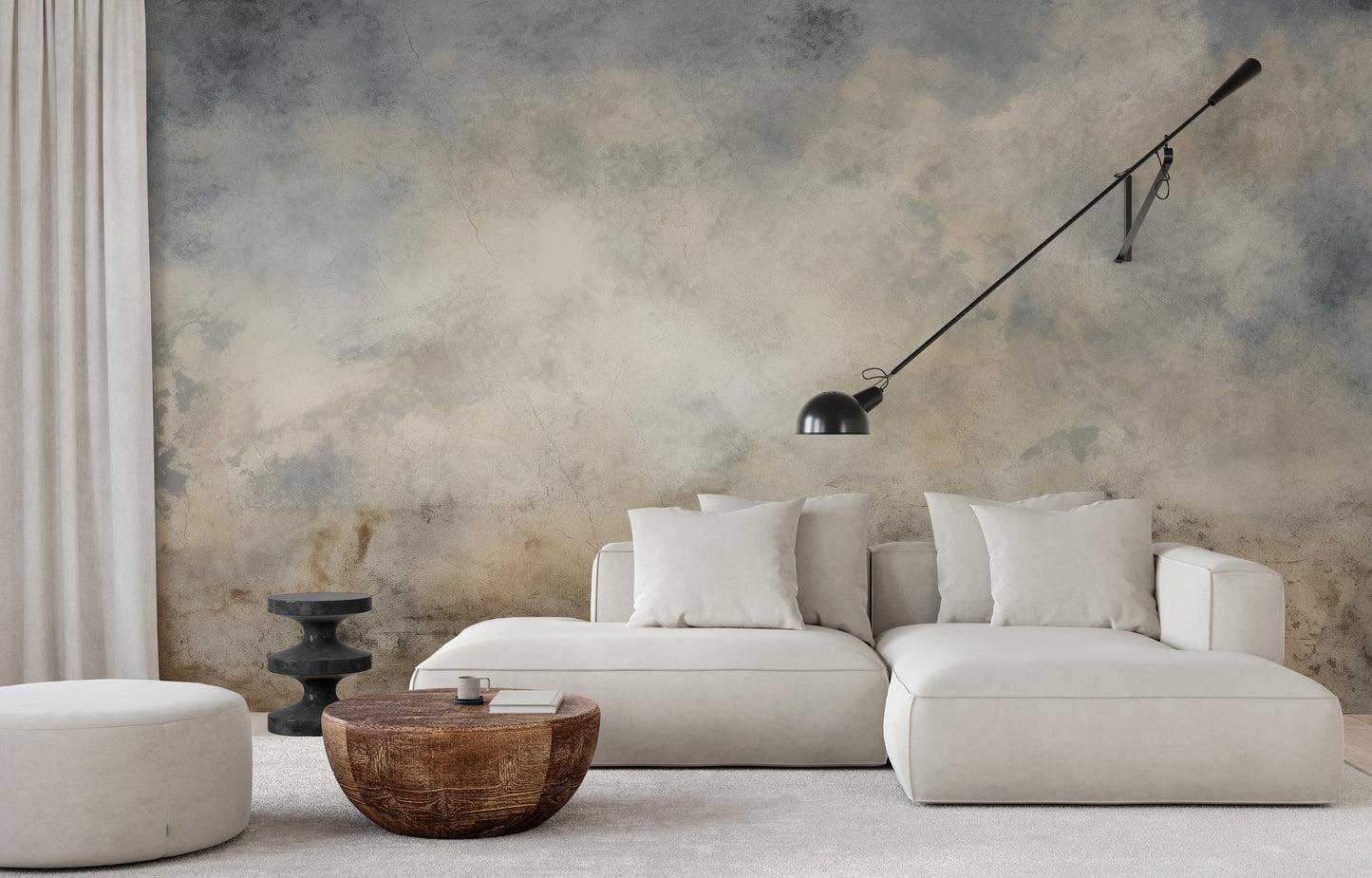 Wzór fototapety o nazwie ANTIQUE CLOUD TAPESTRY pokazanej w kontekście pomieszczenia.