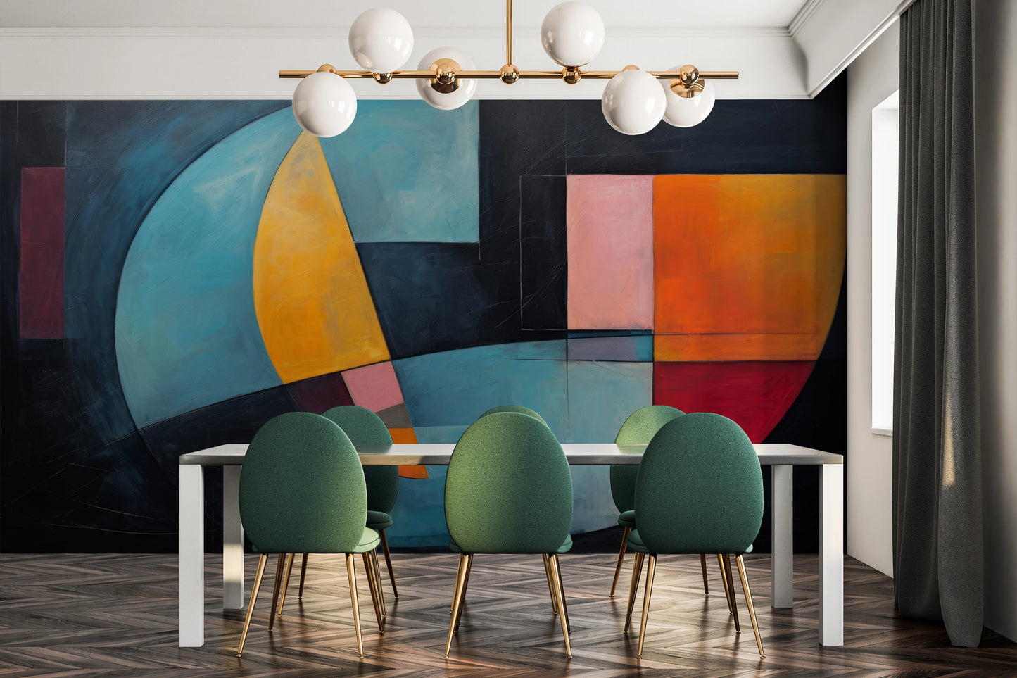 Wzór fototapety malowanej o nazwie Circular Geometry pokazanej w aranżacji wnętrza.