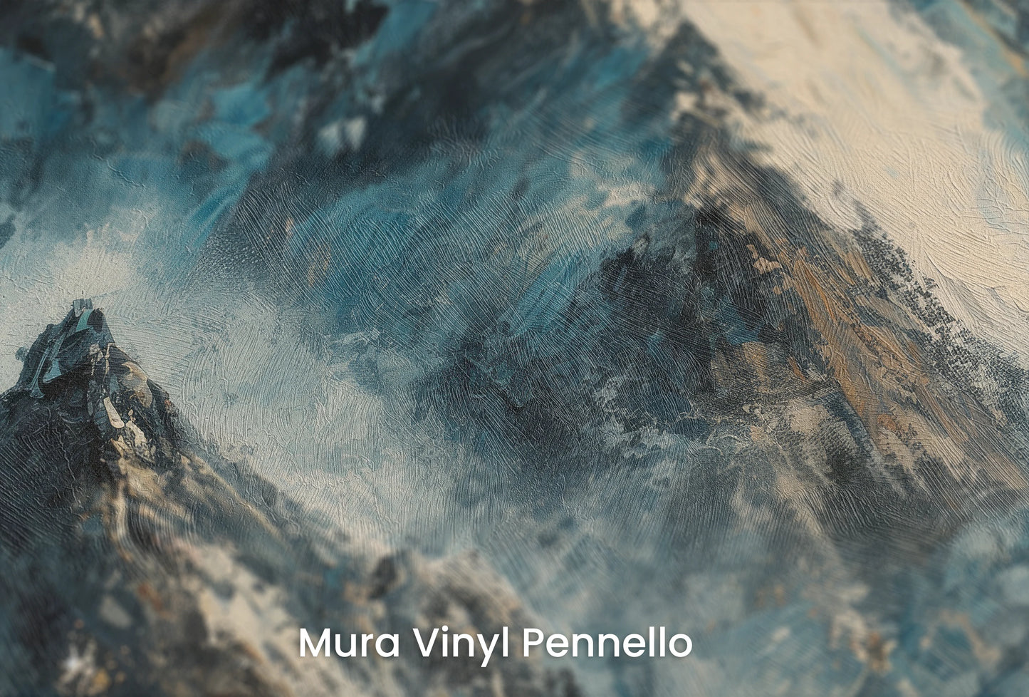 Zbliżenie na artystyczną fototapetę o nazwie Monochrome Peaks na podłożu Mura Vinyl Pennello - faktura pociągnięć pędzla malarskiego.