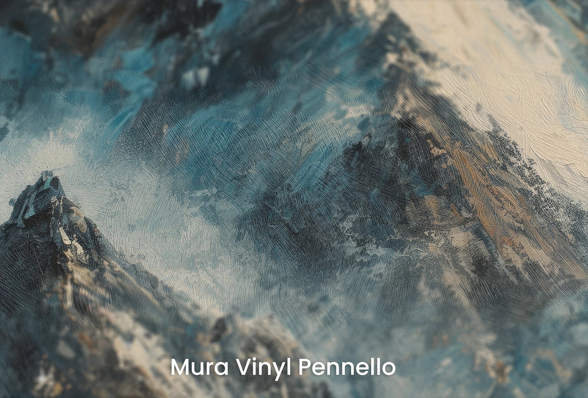Zbliżenie na artystyczną fototapetę o nazwie Monochrome Peaks na podłożu Mura Vinyl Pennello - faktura pociągnięć pędzla malarskiego.