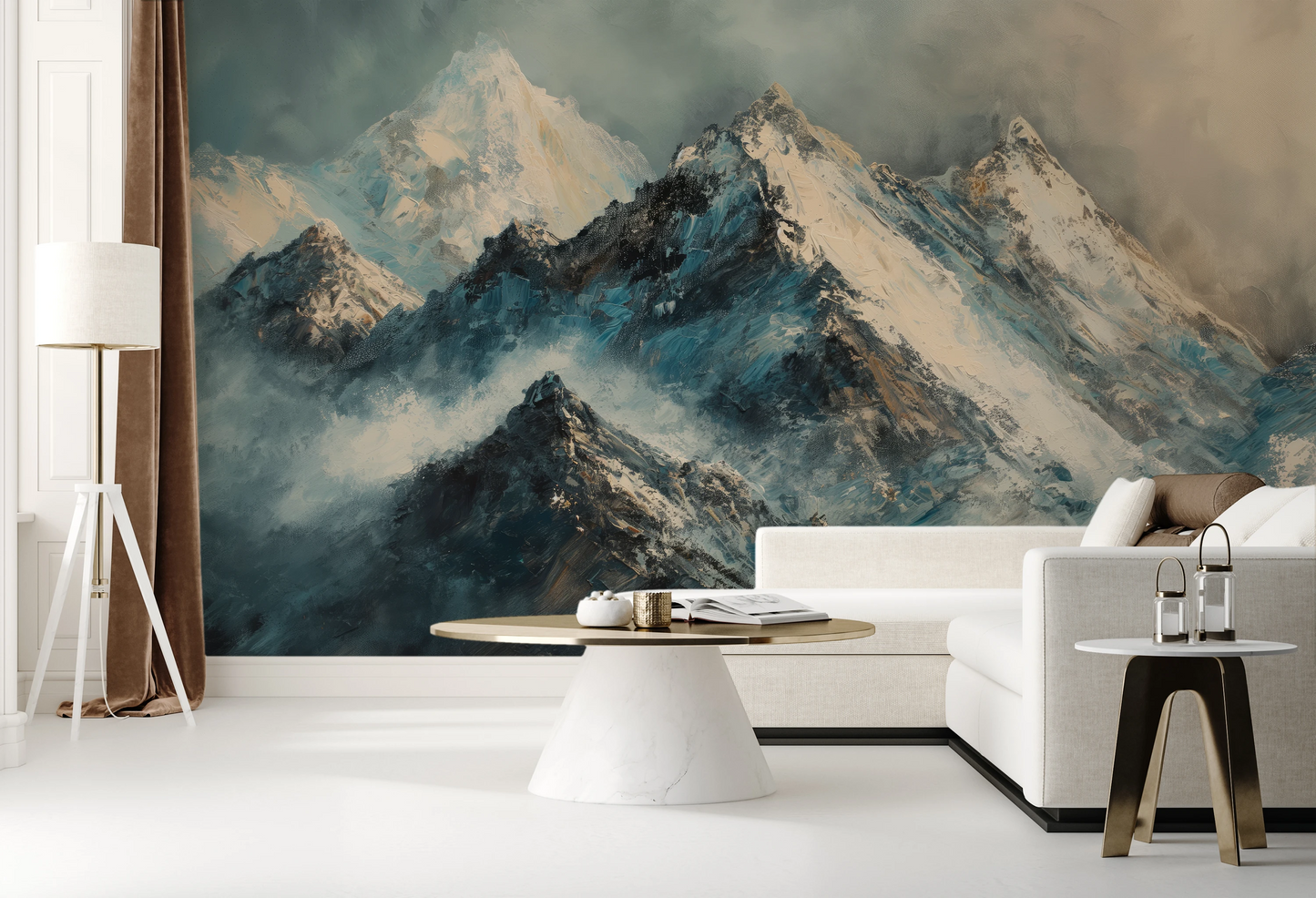 Fototapeta malowana o nazwie Monochrome Peaks pokazana w aranżacji wnętrza.