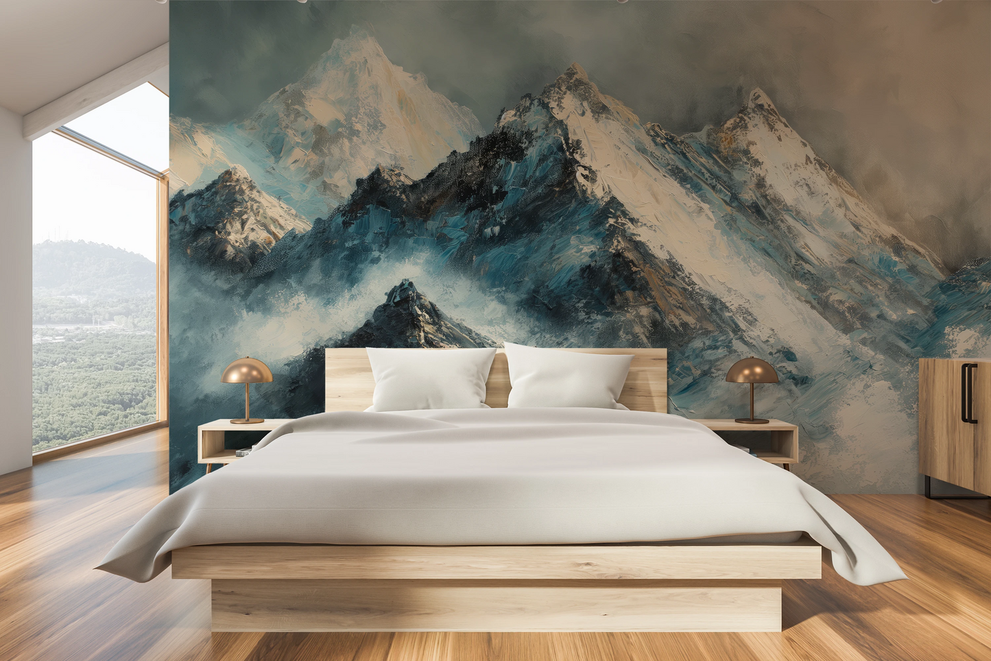 Wzór fototapety o nazwie Monochrome Peaks pokazanej w kontekście pomieszczenia.