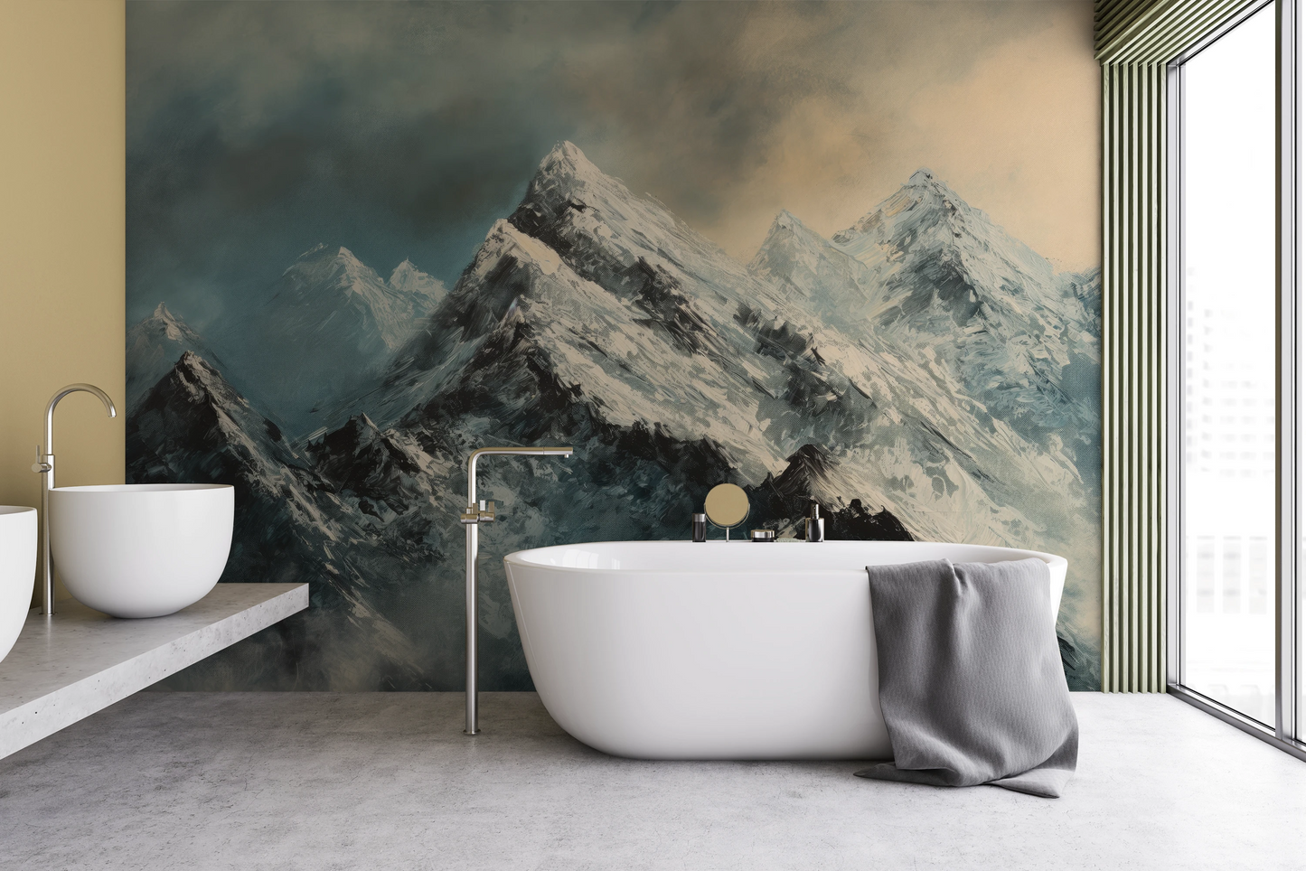 Fototapeta malowana o nazwie Misty Mountain Mystery pokazana w aranżacji wnętrza.