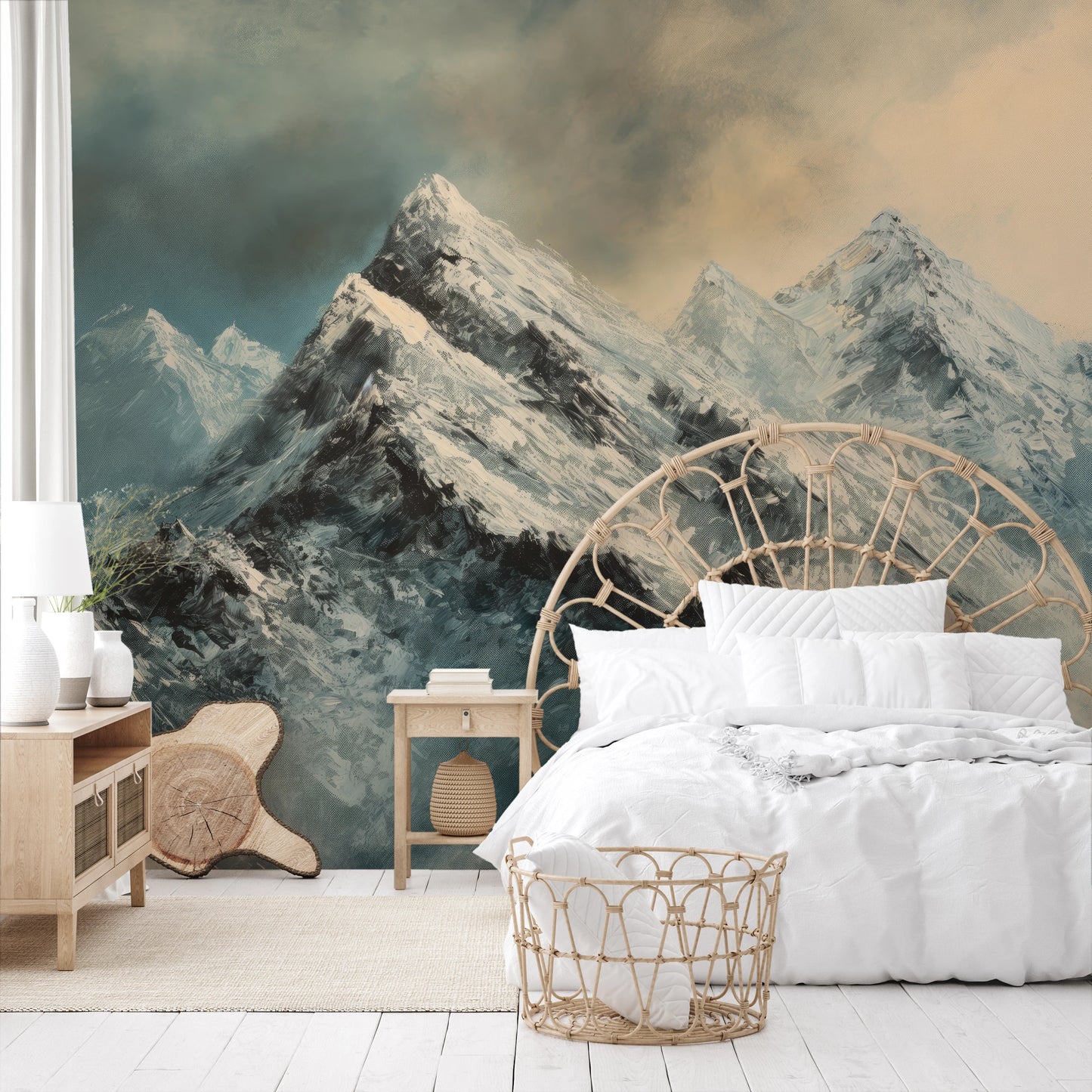 Wzór fototapety o nazwie Misty Mountain Mystery pokazanej w kontekście pomieszczenia.