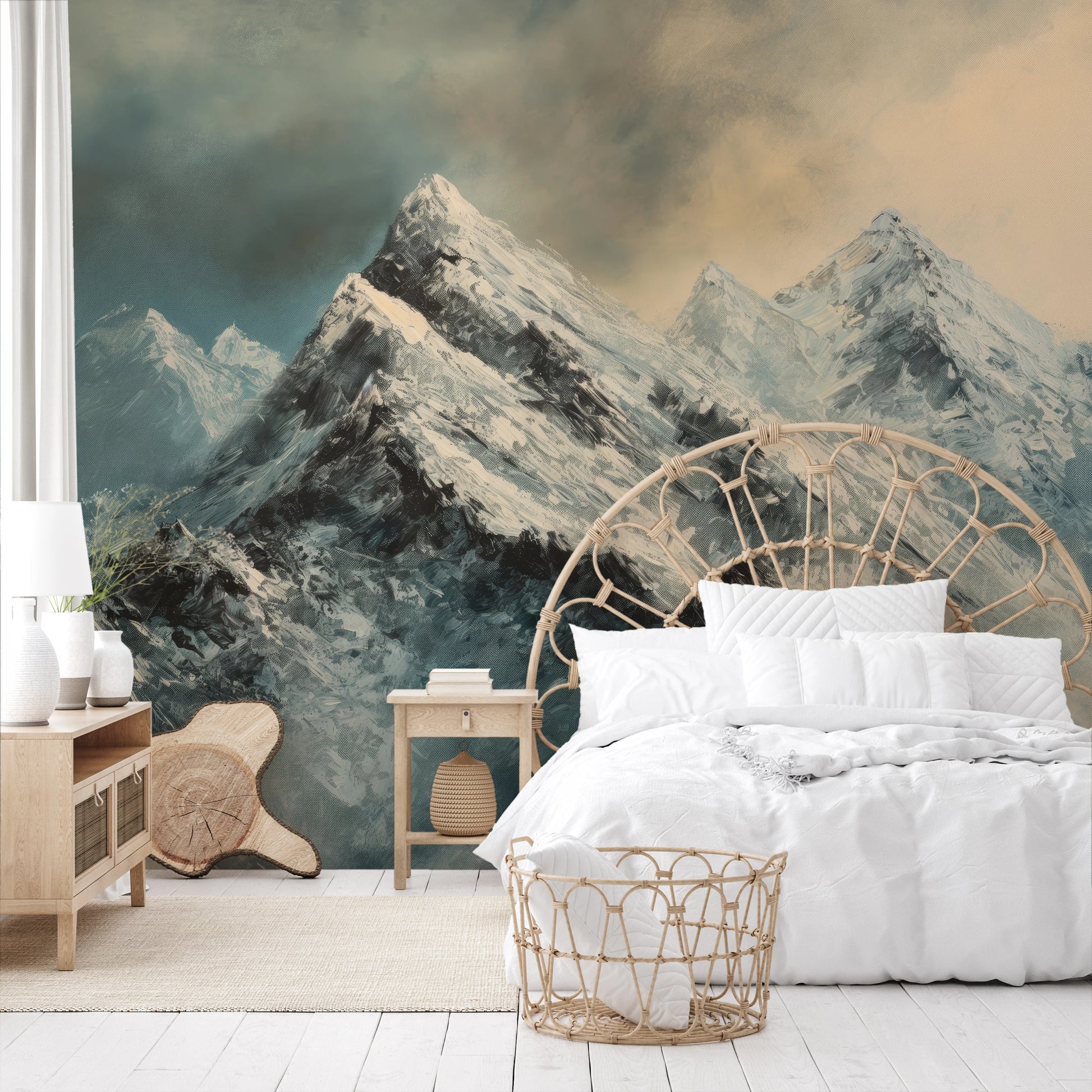 Wzór fototapety o nazwie Misty Mountain Mystery pokazanej w kontekście pomieszczenia.